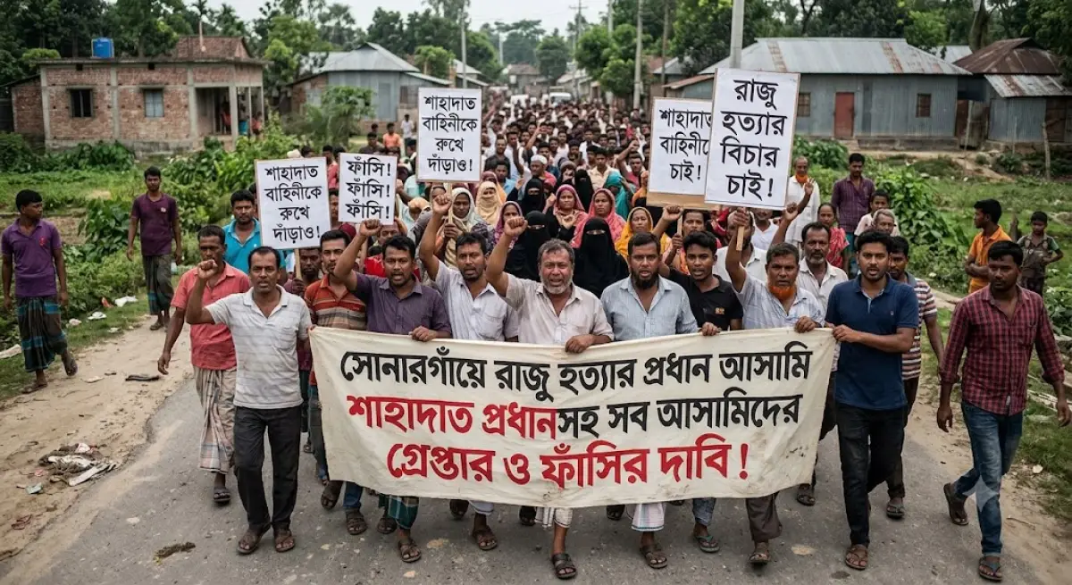 শাহাদাত প্রধানসহ আসামিদের ফাঁসির দাবি, উত্তাল সোনারগাঁর চরহোগলা