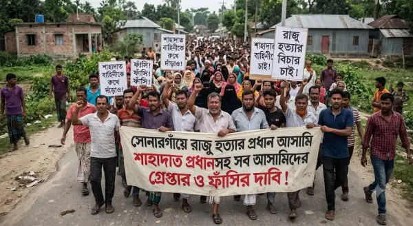 শাহাদাত প্রধানসহ আসামিদের ফাঁসির দাবি, উত্তাল সোনারগাঁর চরহোগলা